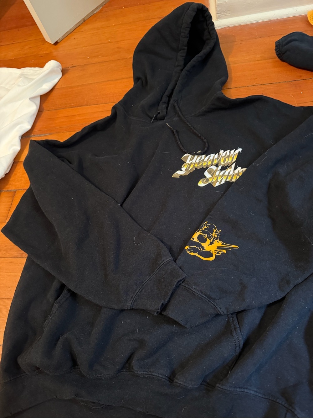 Boys Lie Black Crewneck Hoodie with Yellow Graphic
